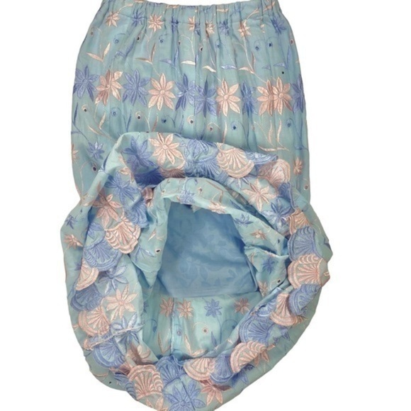 Allover Floral Embroidered Skirt Womens Sz S Light Blue Tiered Hem Maxi Pull-On - Picture 9 of 14